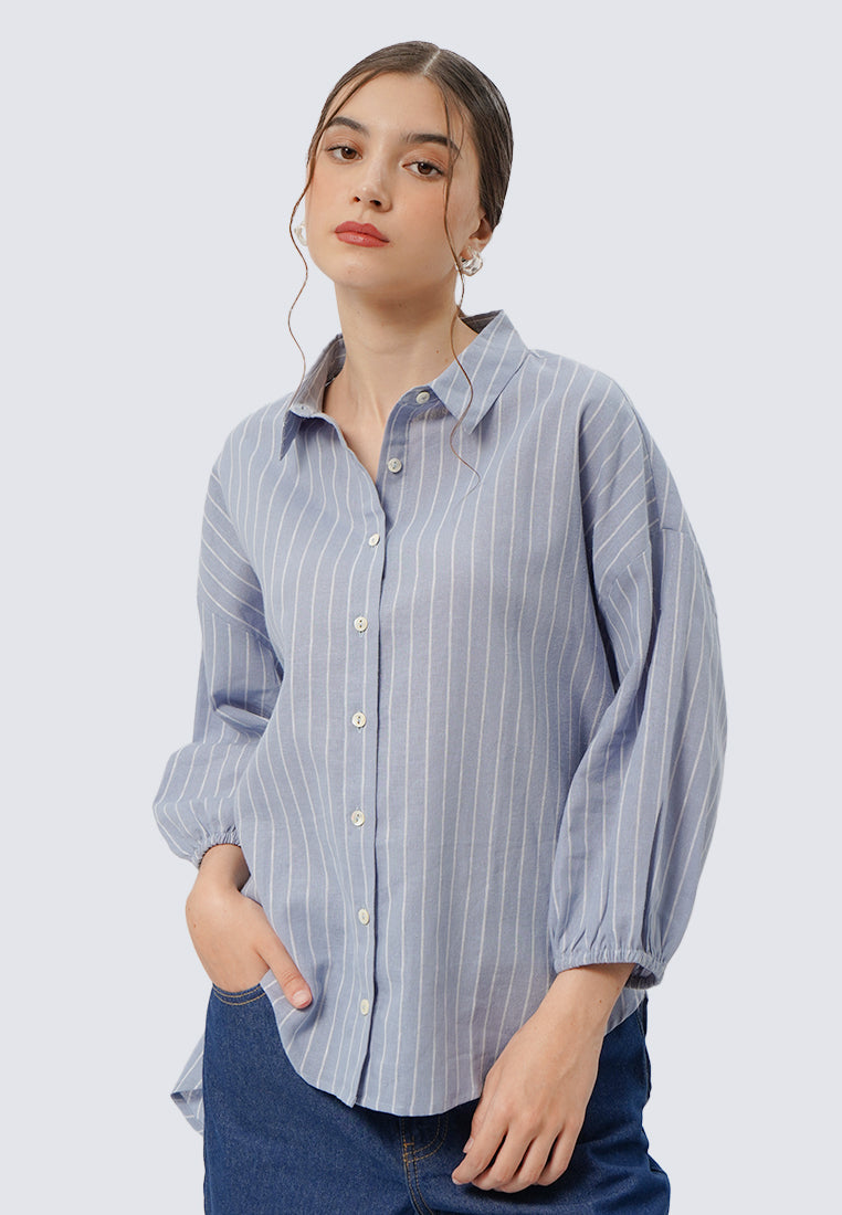 Stripes in Rose Short Pleated Long Sleeve Show Shirt main image 1