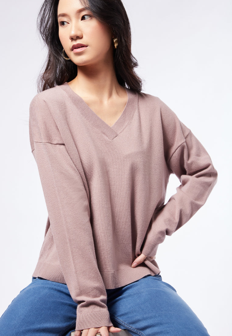 Angelica Fabric V-Neck Long Sleeves Sweater