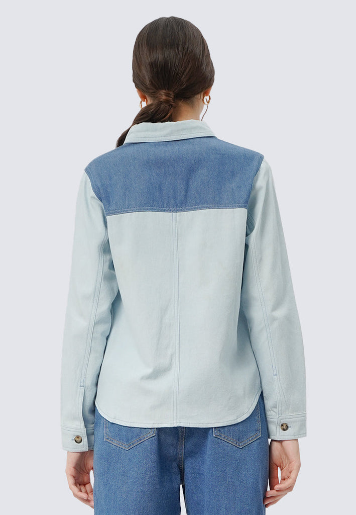 Colorblock Arrow Colorblock Long Sleeve Denim Shirt – et cetera