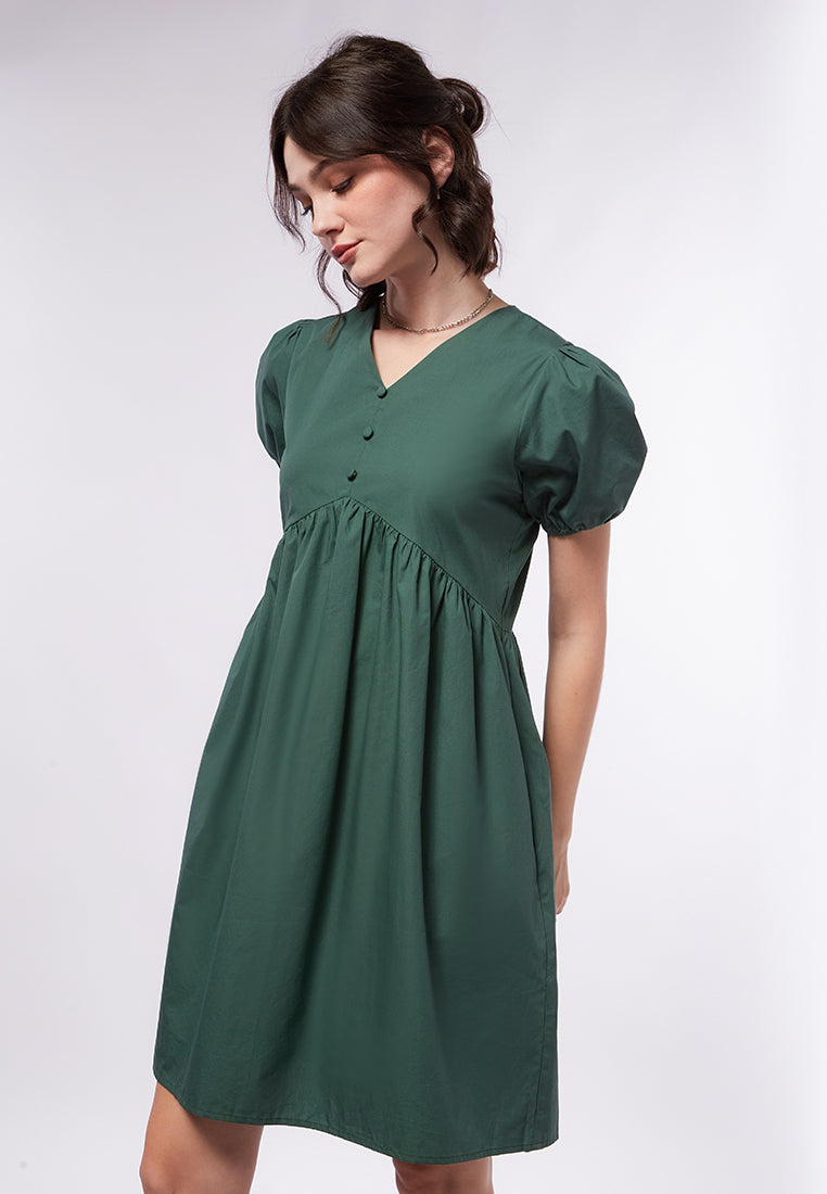 V-Neck Puff Sleeves Mini Dress