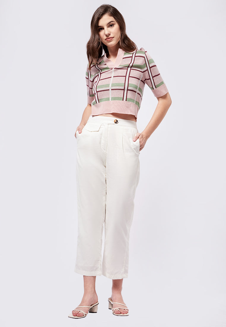 Et Cetera White Wide Leg Pants High Waist Tapered Pants With Lapel